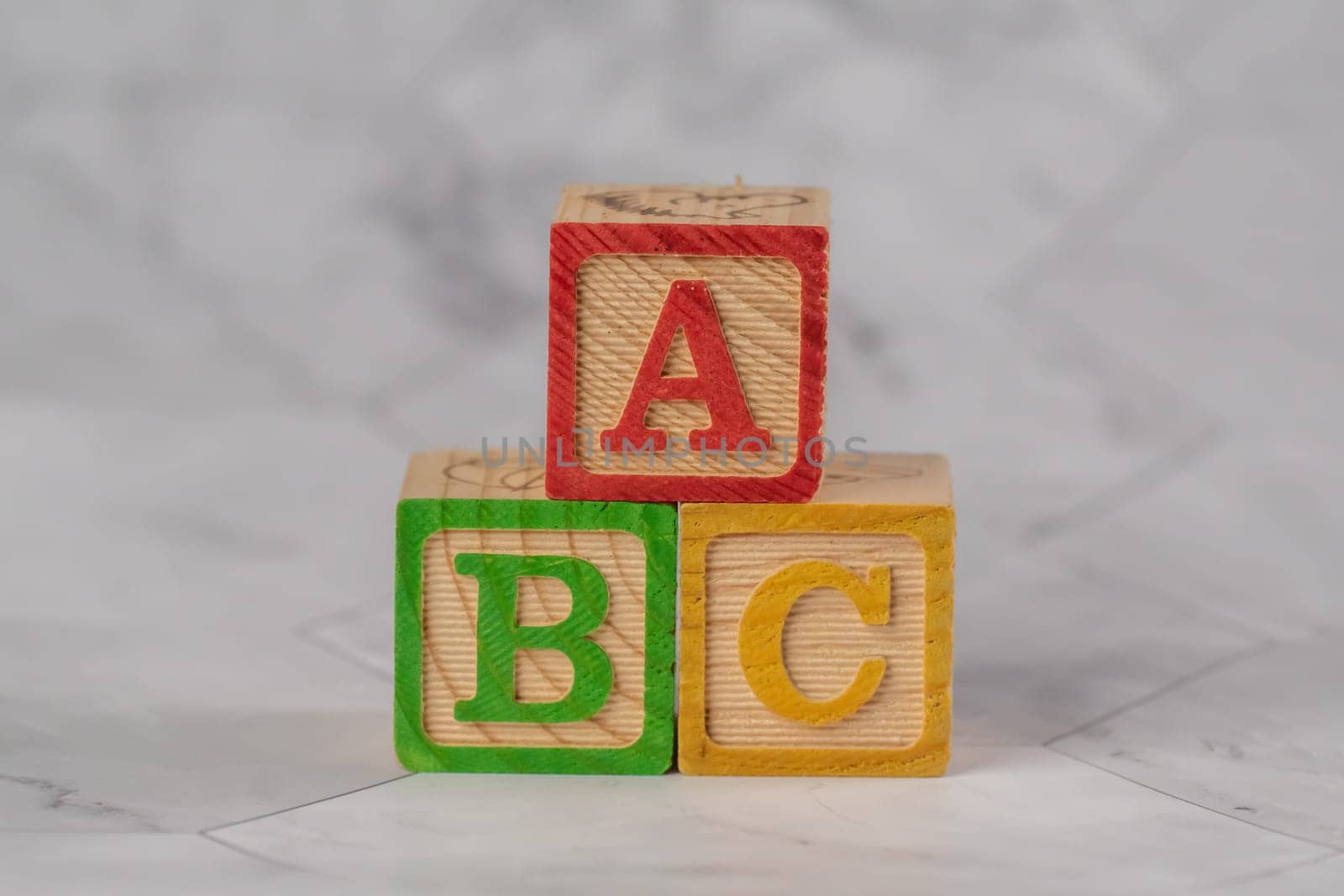 ABC alphabetic wooden block on table. Child education concept
