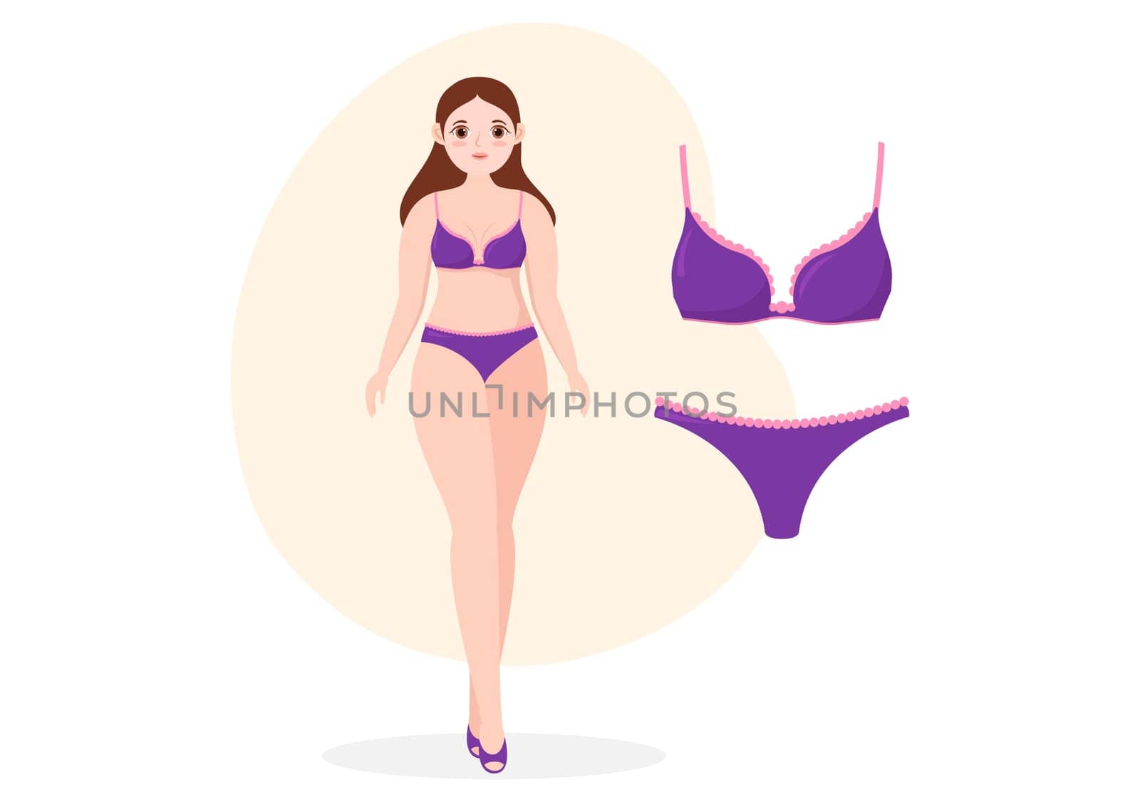 Collection of Stylish Woman Lingerie, Bra and Undies Underwear with Pink and Purple Color on Flat Cartoon Hand Drawn Templates Illustration