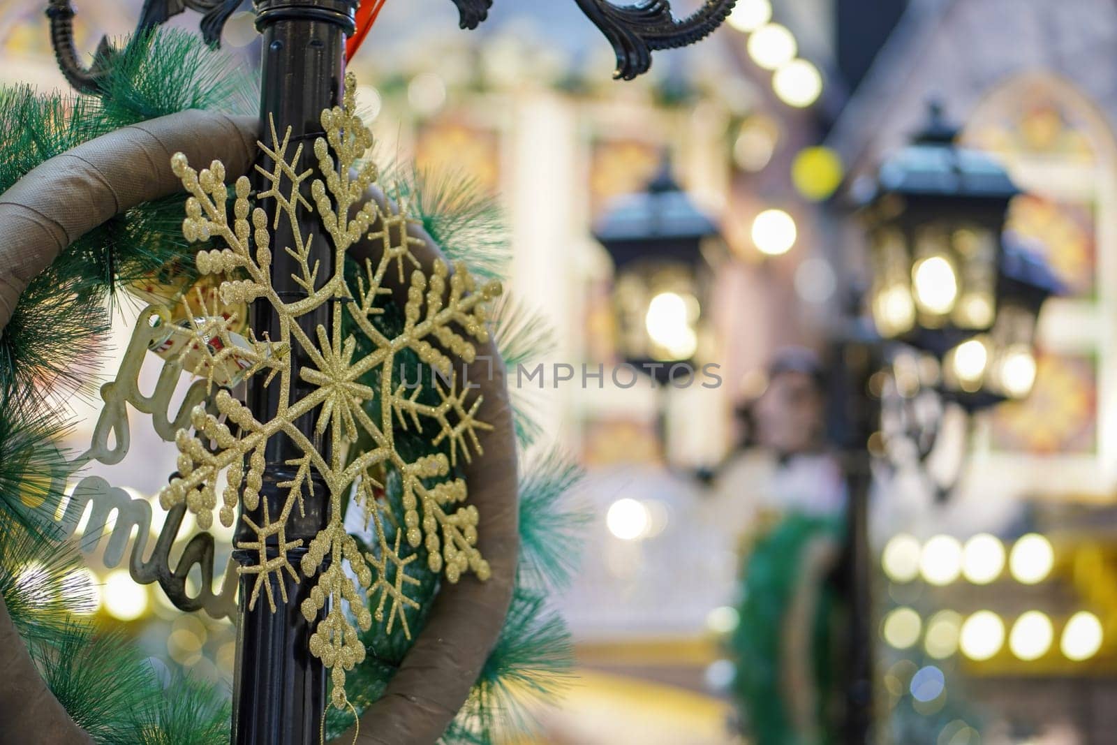 Snowflake symbol decoration with blur bright background