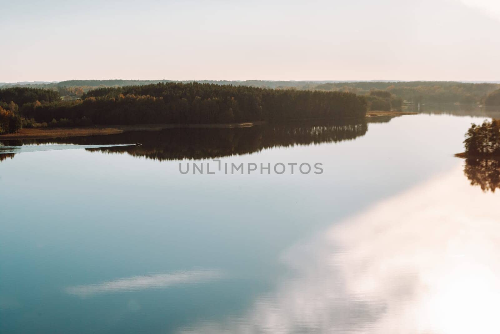Bird's eye view of Lake Baltieji Lakajai in Labanoras Regional Park, Lithuania.