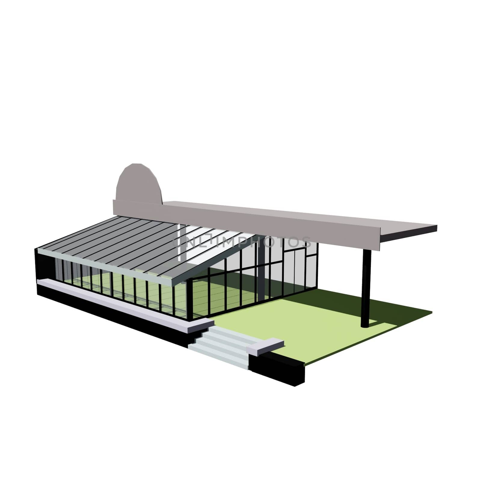 Three-dimensional model of the summer platform of the annex to the restaurant made of light metal the structures
