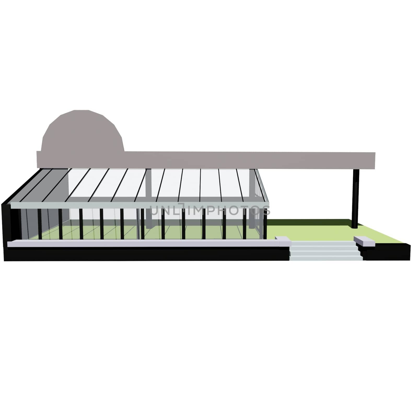 Three-dimensional model of the summer platform of the annex to the restaurant made of light metal the structures