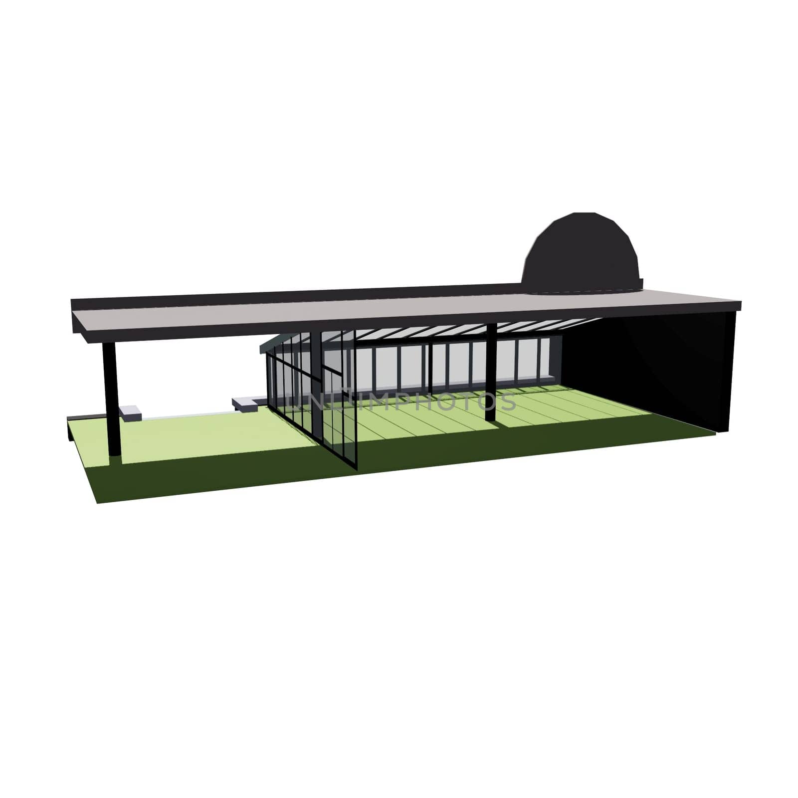 Three-dimensional model of the summer platform of the annex to the restaurant made of light metal the structures
