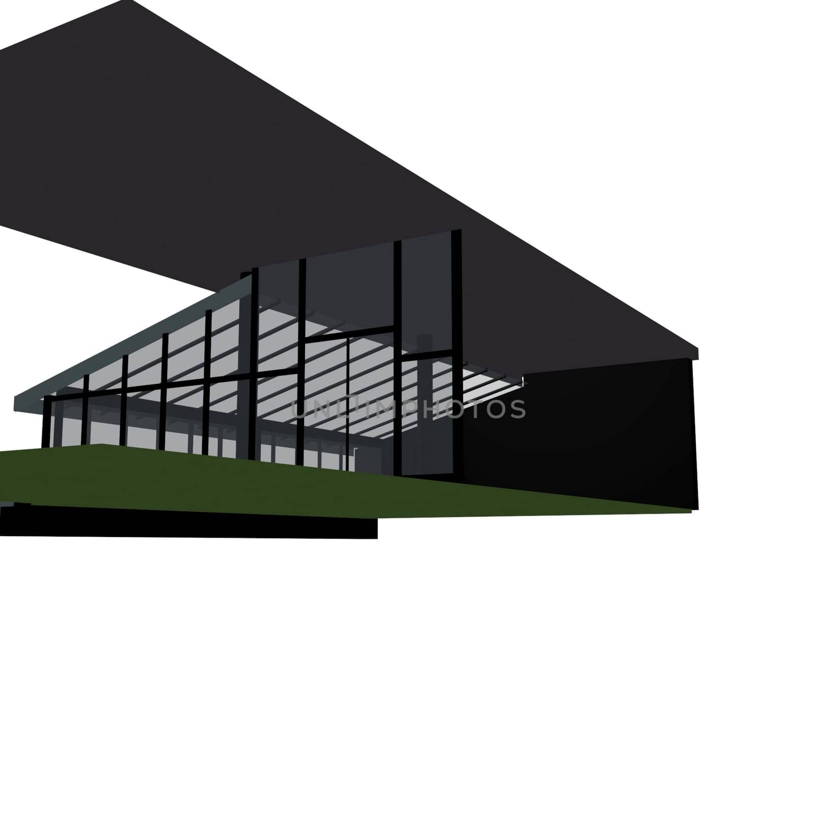 Three-dimensional model of the summer platform of the annex to the restaurant made of light metal the structures