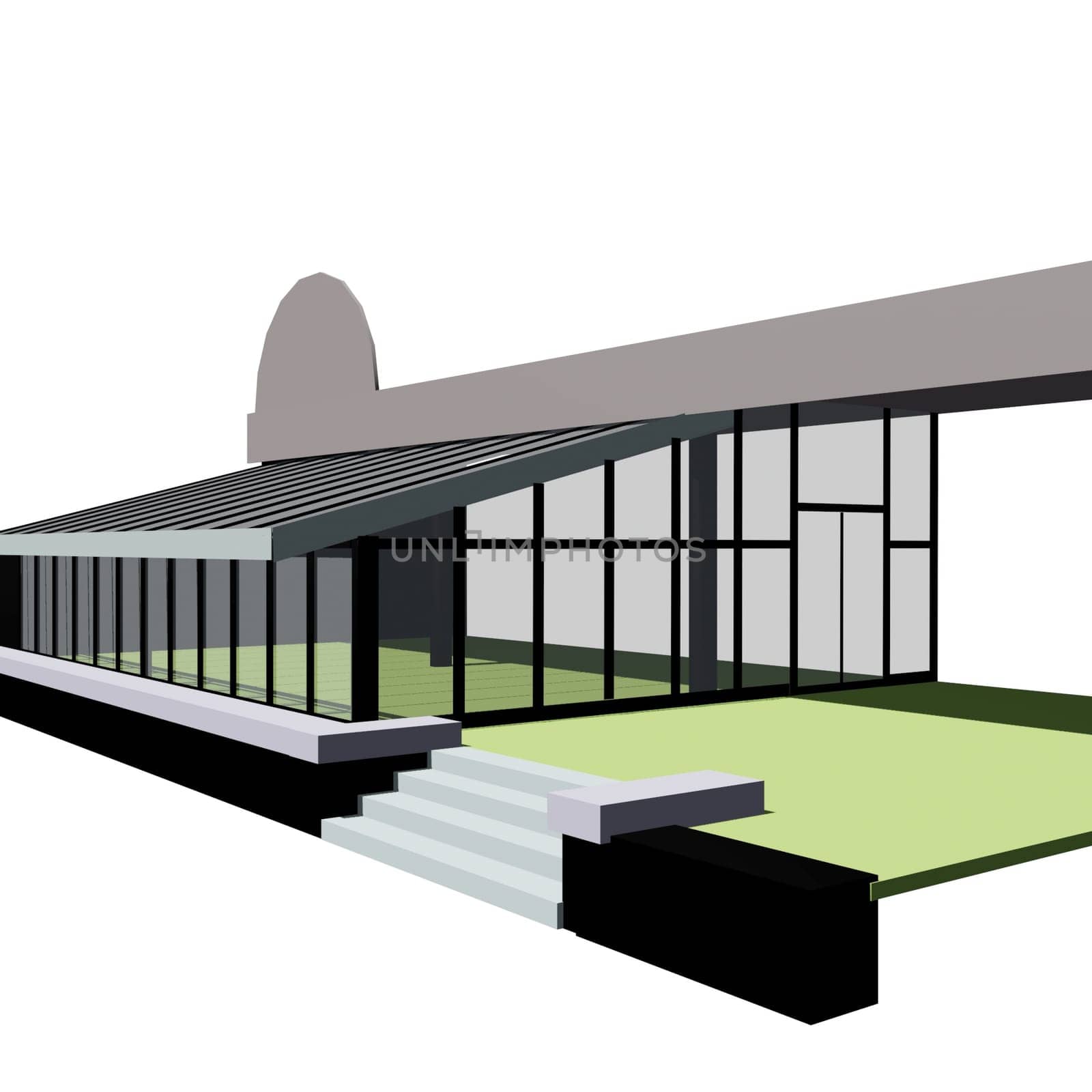 Three-dimensional model of the summer platform of the annex to the restaurant made of light metal the structures