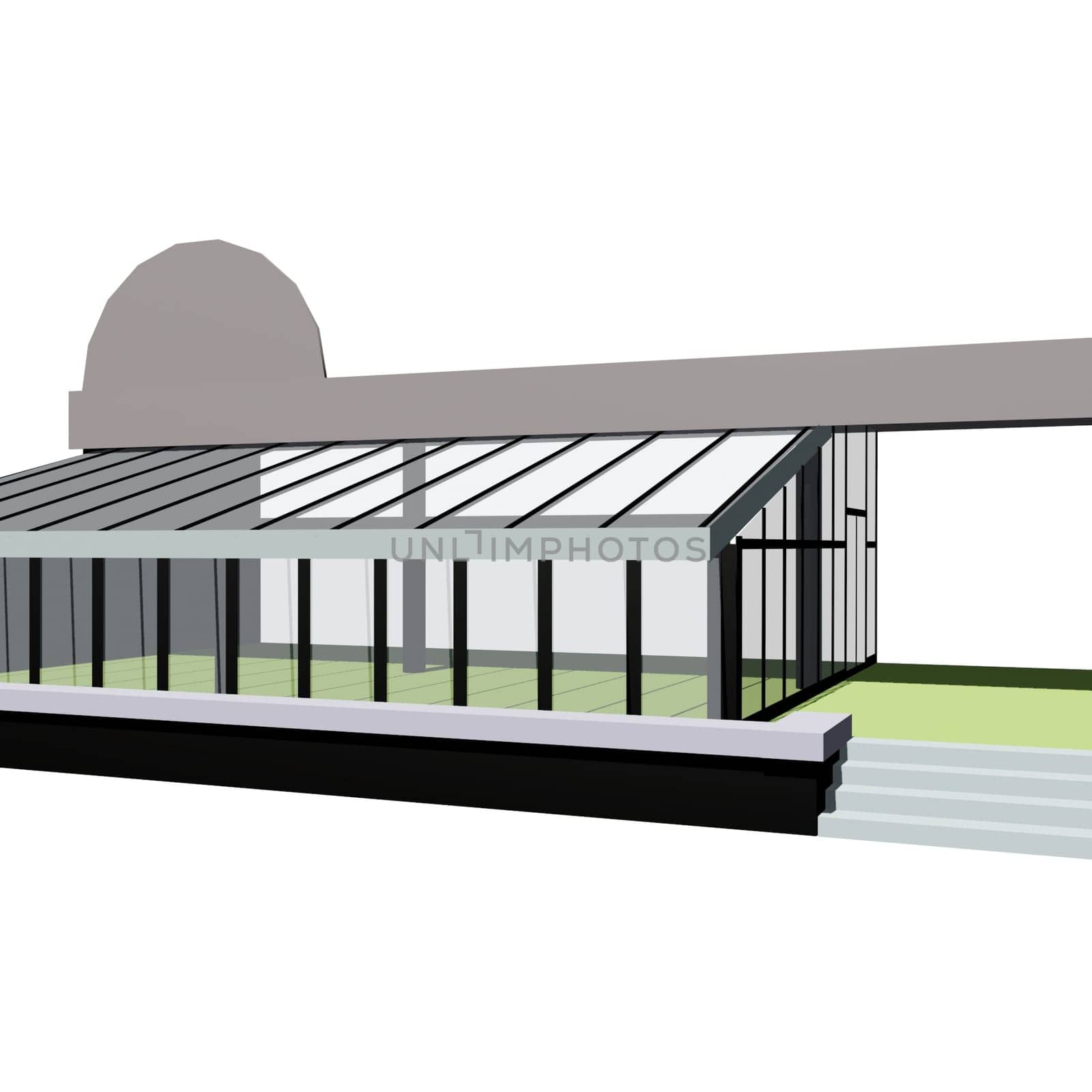 Three-dimensional model of the summer platform of the annex to the restaurant made of light metal the structures