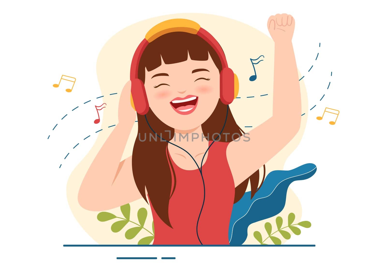MP3 Player with Headphones, Headset and Phone of Music Listening Devices in Mobile App on Flat Cartoon Hand Drawn Templates Illustration