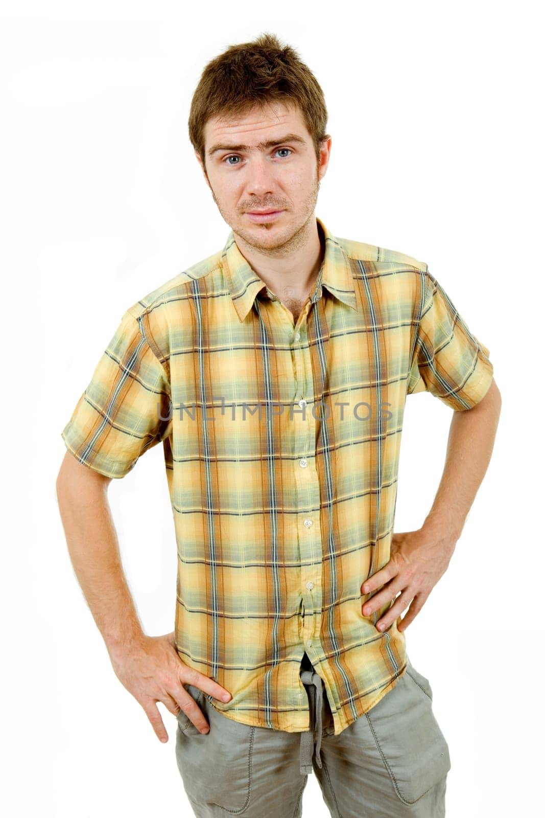 young casual man portrait, isolated on white