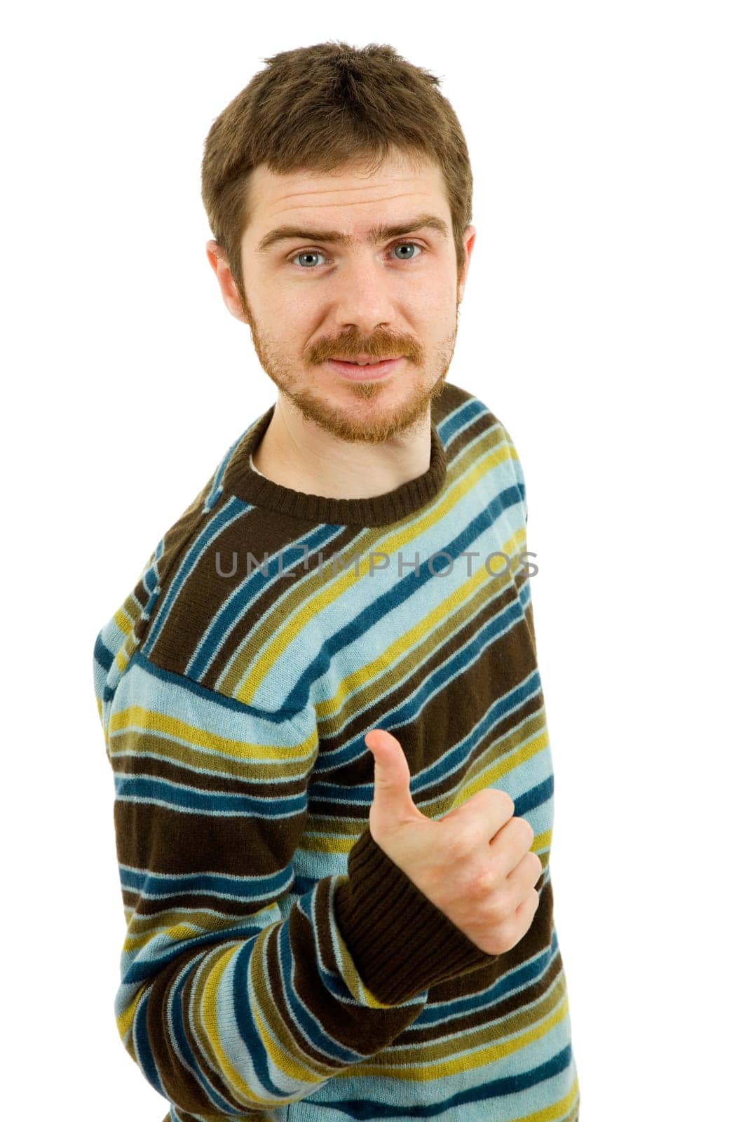 young casual man portrait in a white background