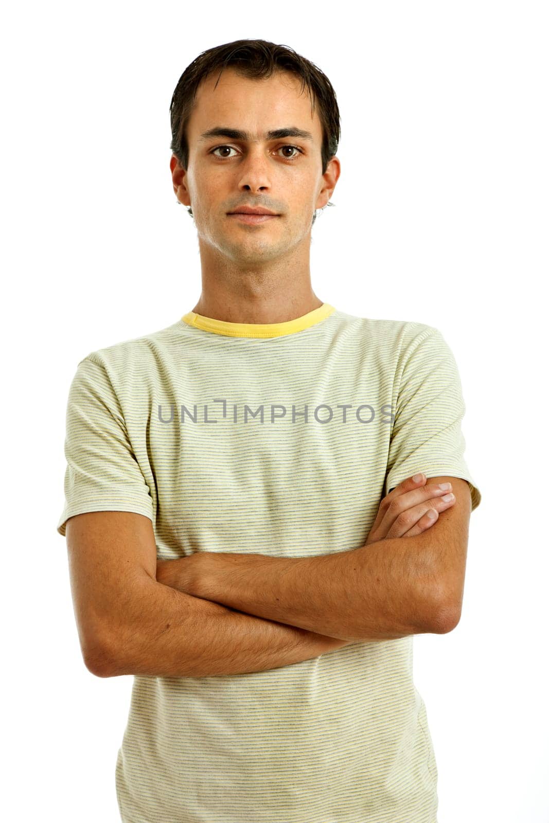 young casual man portrait, isolated on white