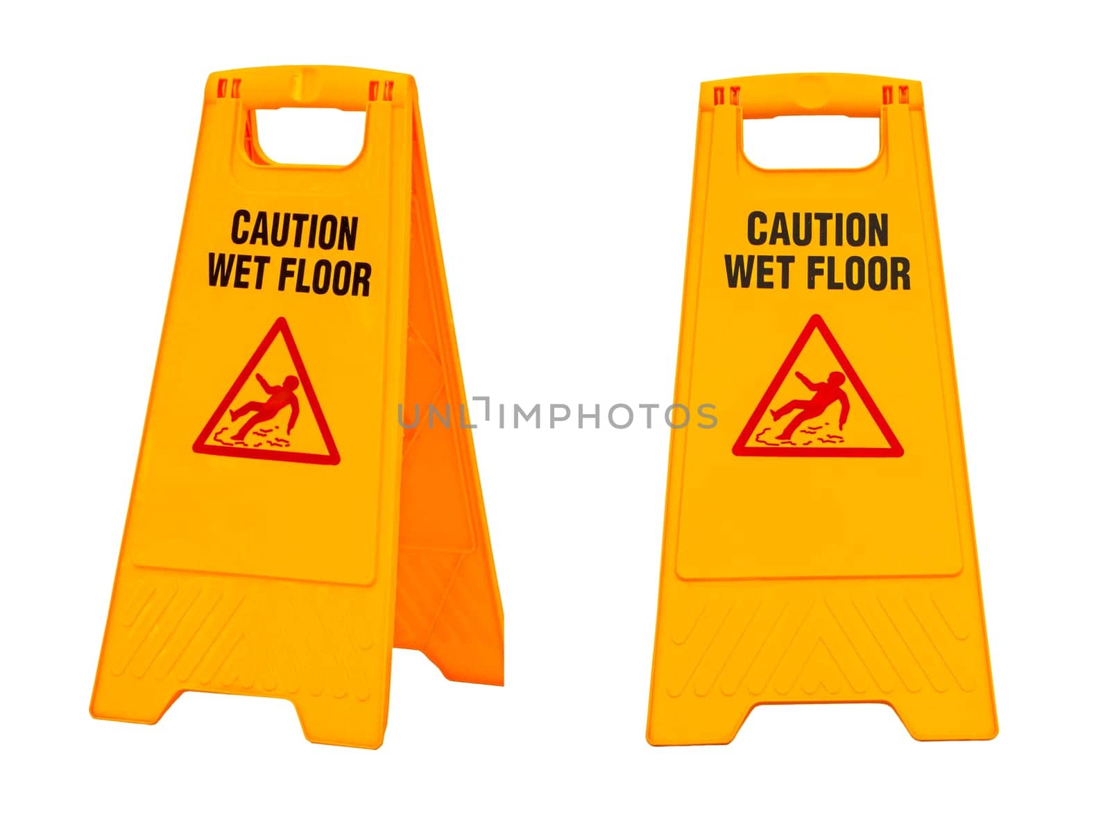 The Warning sign for slippery floor isolated on white background, copy space.