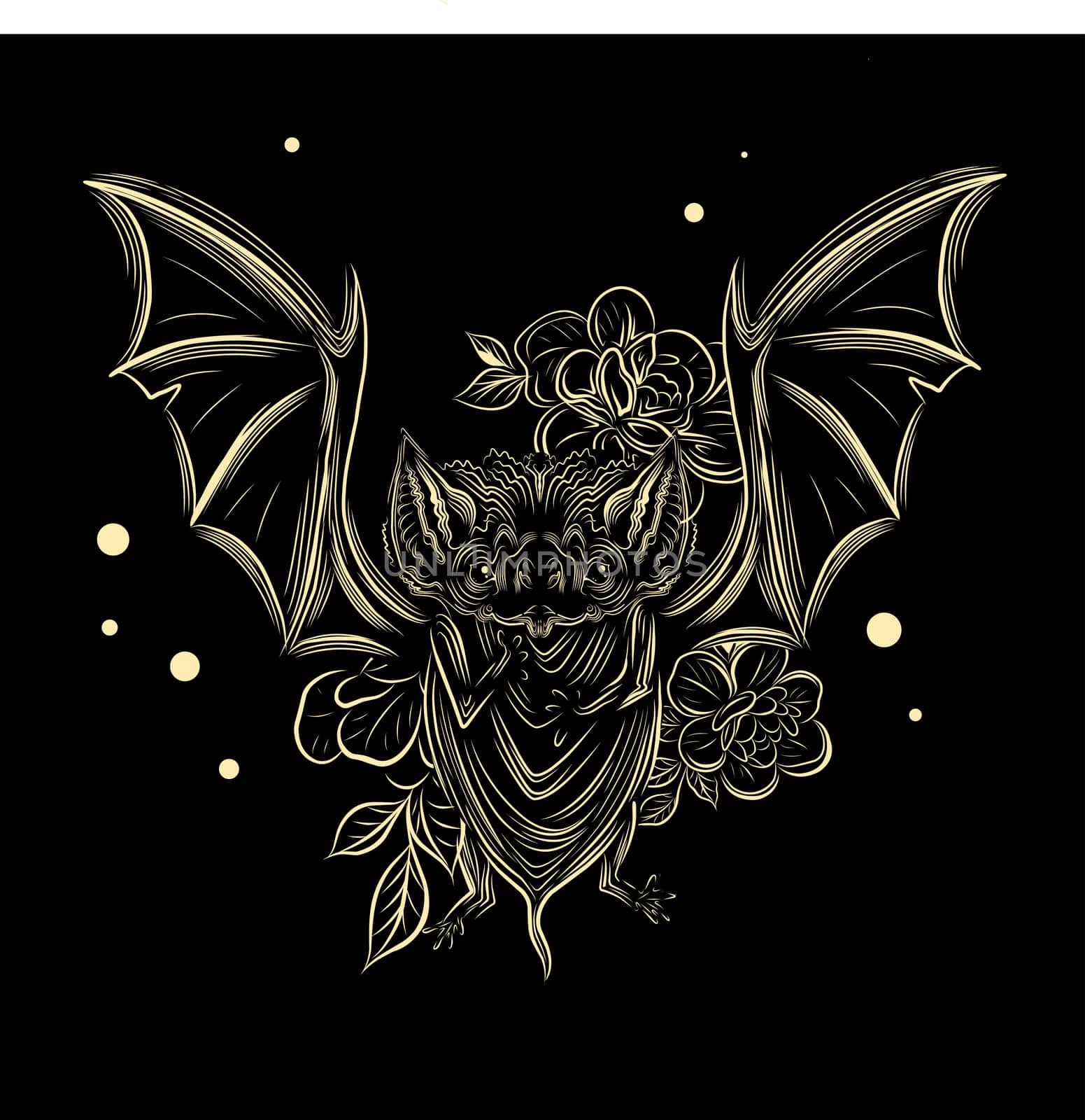 golden bat on a black background. Cool print for a t-shirt.