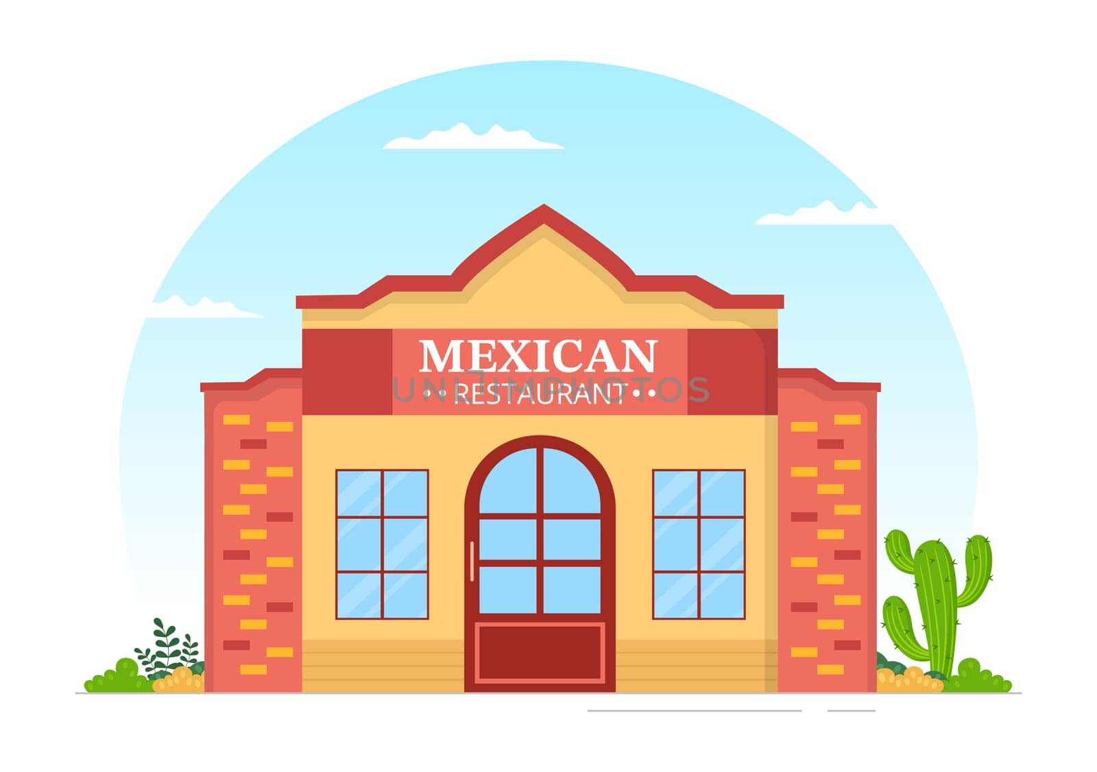 Mexican Food Restaurant with Various of Delicious Traditional Cuisine Tacos, Nachos and Other on Flat Cartoon Hand Drawn Templates Illustration