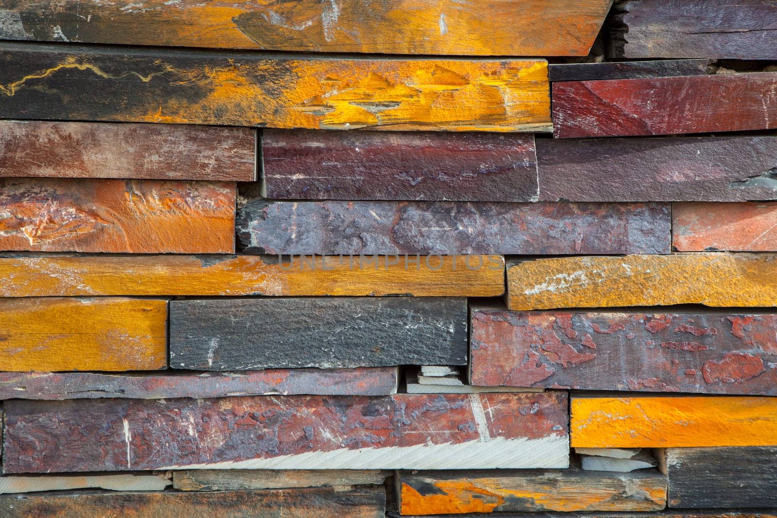Natural colorful rust slate wall. Thick Slabs