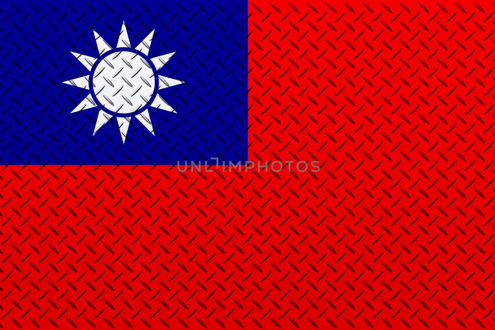 3D Flag of Republic of China on a metal wall background.