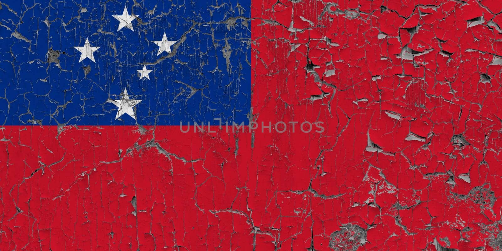 3D Flag of Samoa on an old stone wall background.