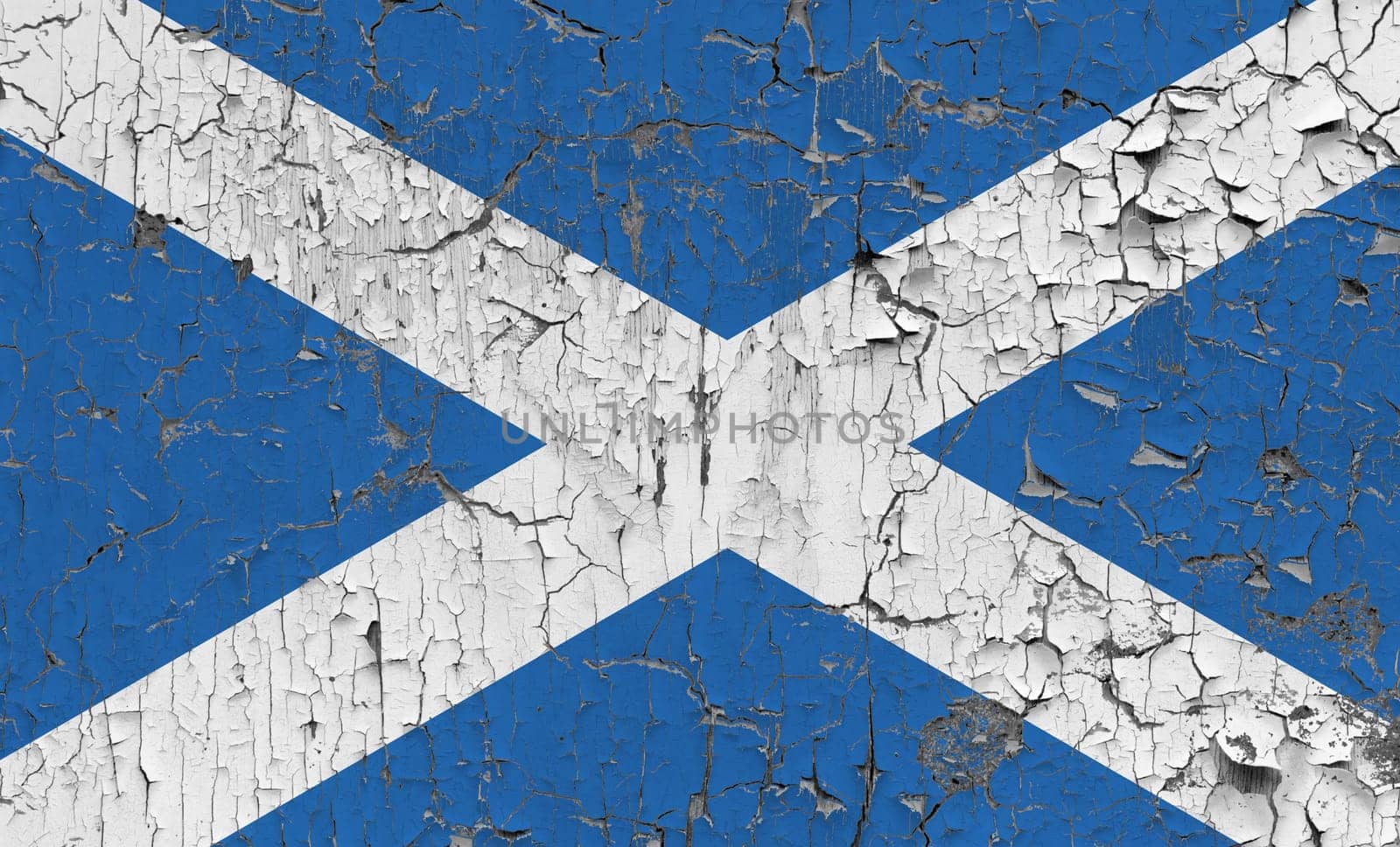 3D Flag of Scotland on an old stone wall background.