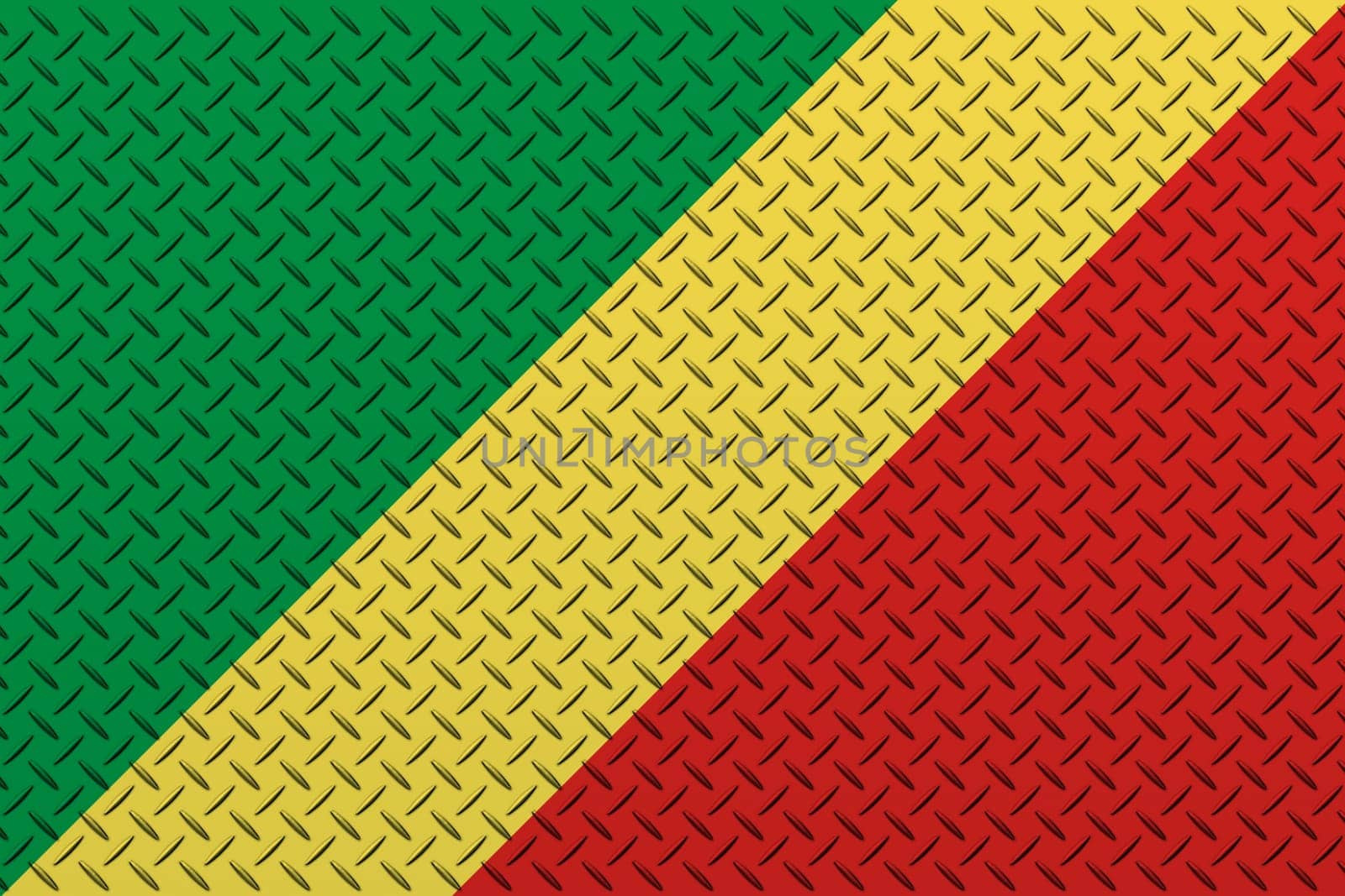 3D Flag of Republic of the Congo on a metal wall background.