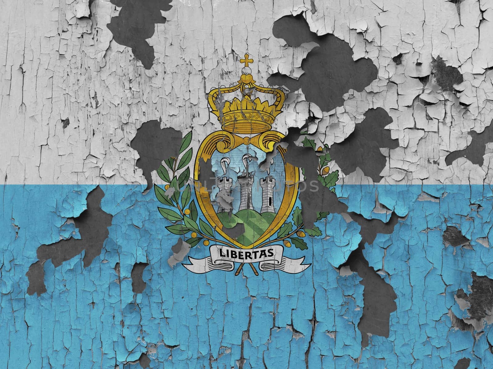 3D Flag of San Marino on an old stone wall background.