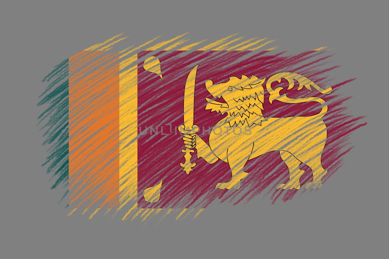 3D Flag of Sri Lanka on vintage style brush background.