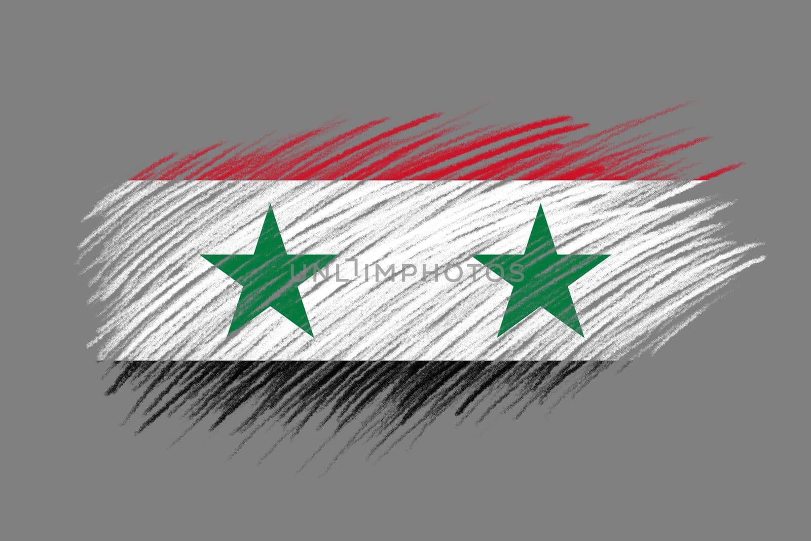 3D Flag of Syria on vintage style brush background.