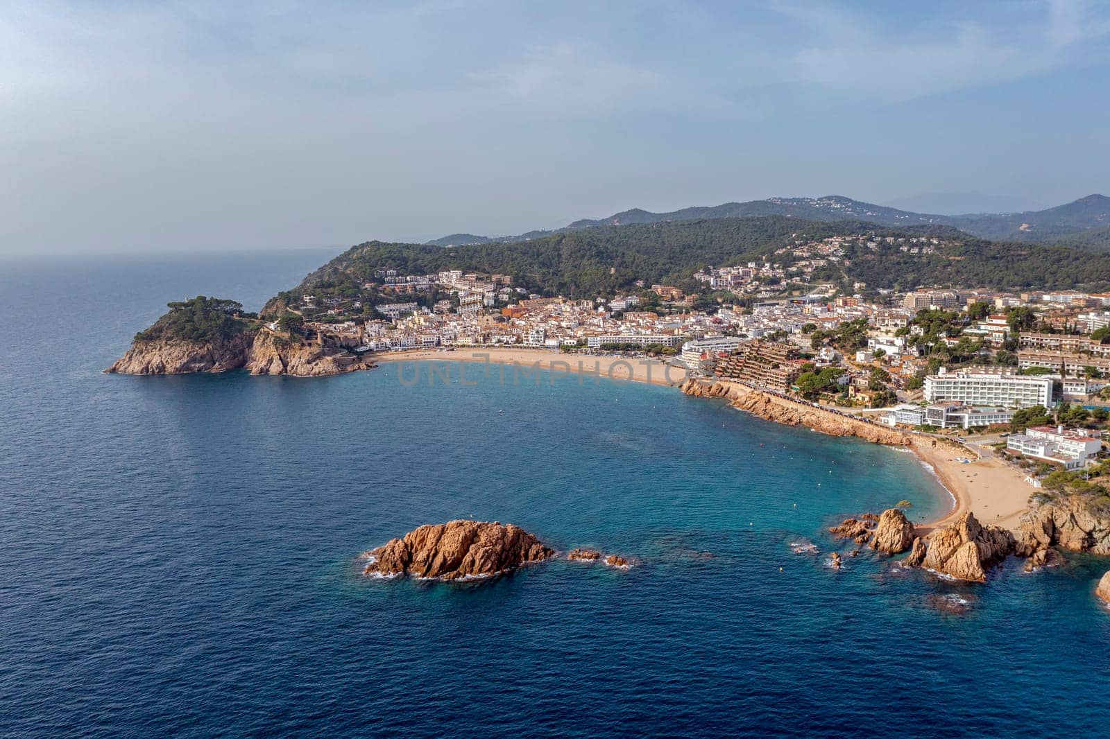the popular Village of Tossa de Mar at Costa Brava,Catalonia,mediterranean Sea,Spain, aerial overview