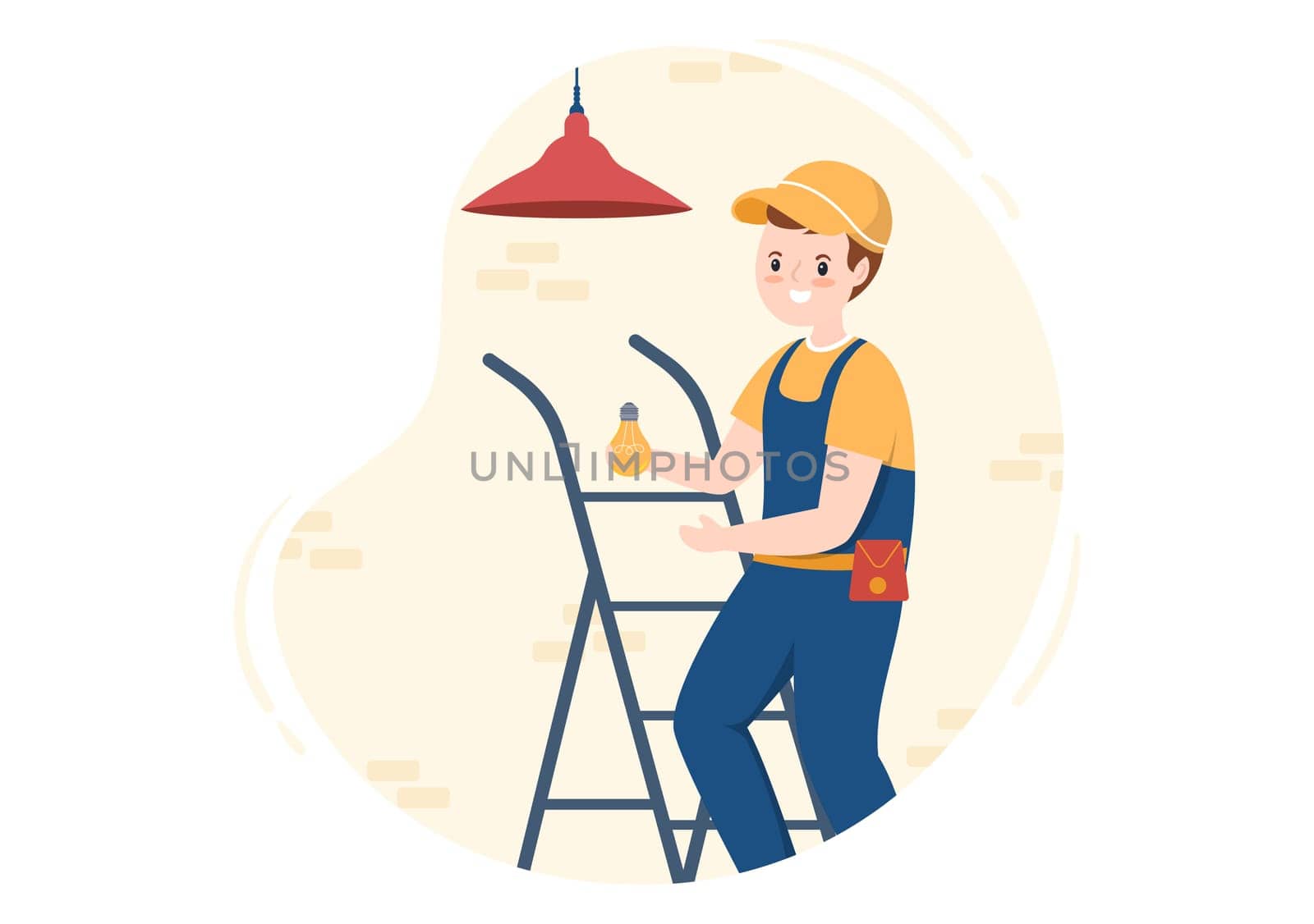 Lighting and Electricity Energy Maintenance Service Panel Cabinet of Technician Electrical Work on Flat Cartoon Hand Drawn Templates Illustration