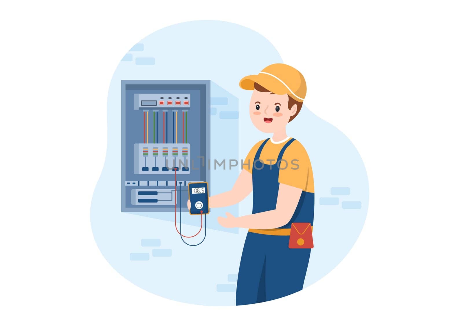 Lighting and Electricity Energy Maintenance Service Panel Cabinet of Technician Electrical Work on Flat Cartoon Hand Drawn Templates Illustration