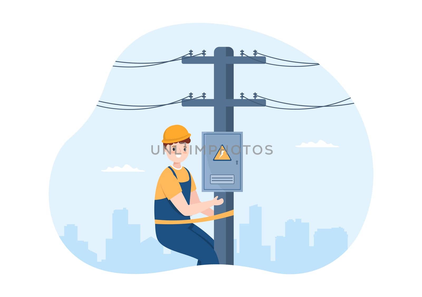 Lighting and Electricity Energy Maintenance Service Panel Cabinet of Technician Electrical Work on Flat Cartoon Hand Drawn Templates Illustration