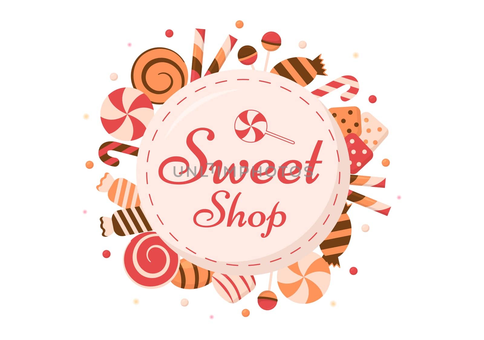 Sweet Shop Selling Various Bakery Products, Cupcake, Cake, Pastry or Candy on Flat Cartoon style Hand Drawn Templates Illustration