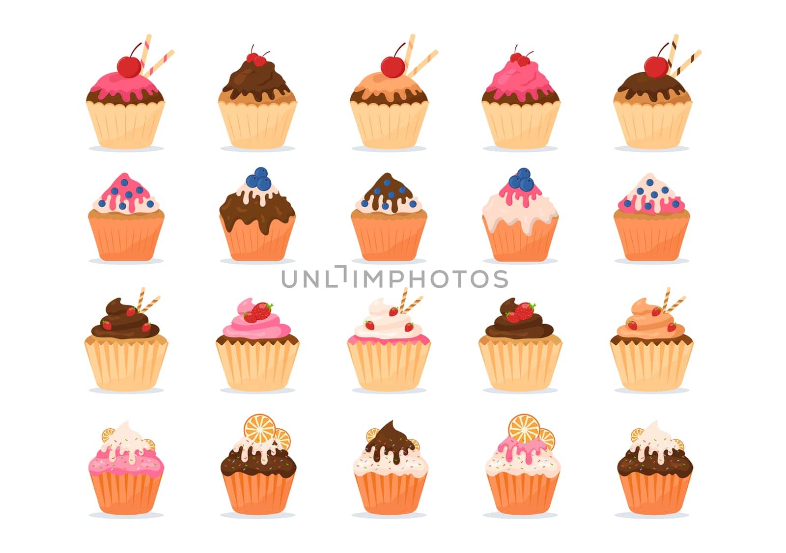 Sweet Shop Selling Various Bakery Products, Cupcake, Cake, Pastry or Candy on Flat Cartoon style Hand Drawn Templates Illustration