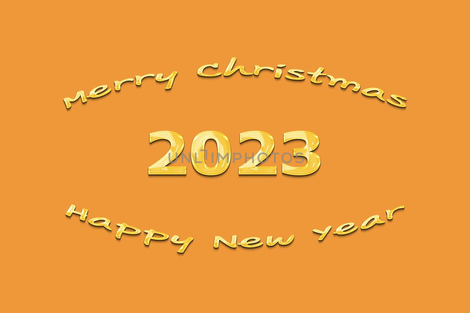 3D illustration New Year concept 2023 design with text gel design on a marigold color background.