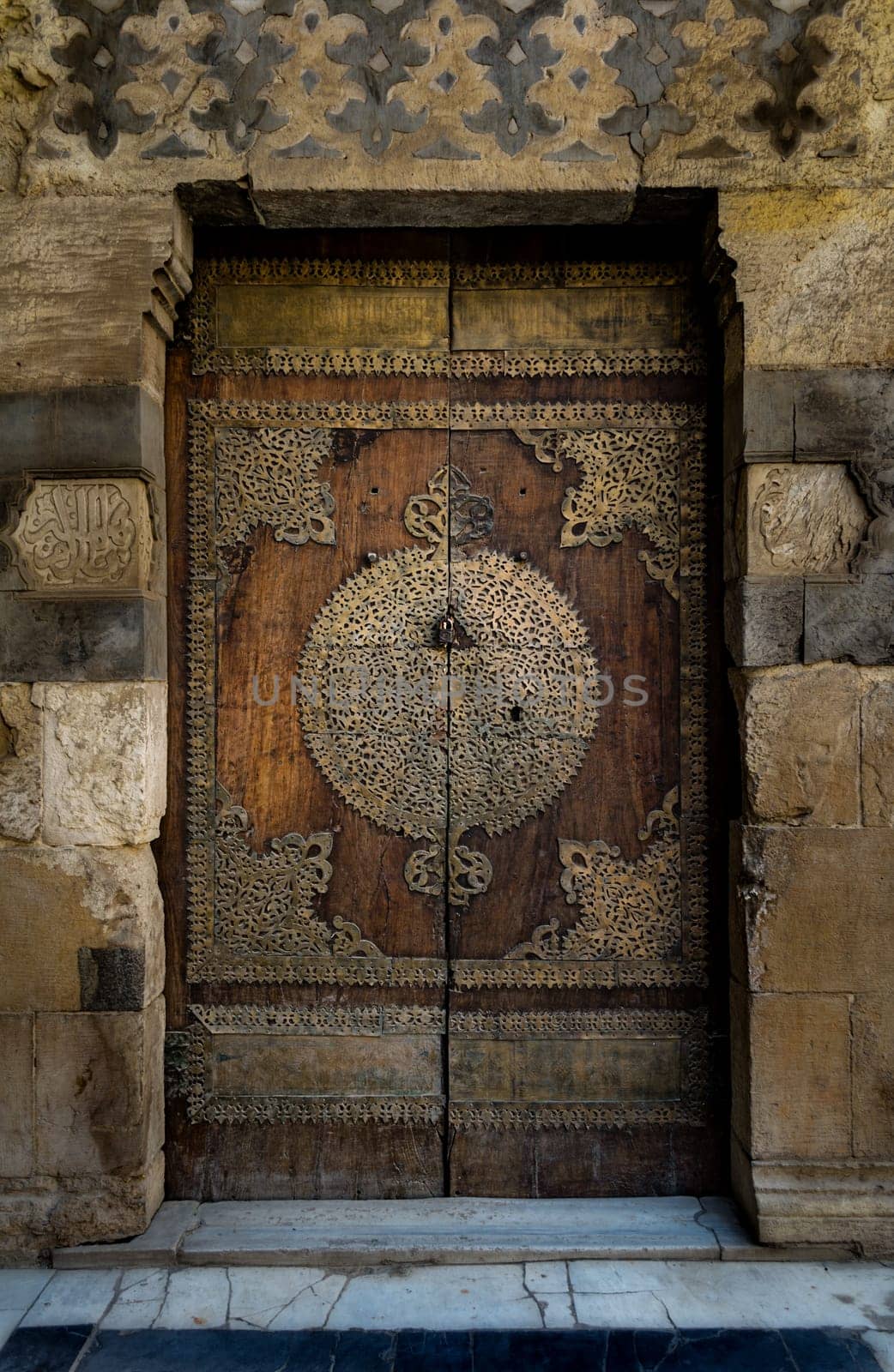 One of the doors surrounding the main yard of Al-Sultan Al-Zahir Barquq mosque. Al-Moez Street, Old Cairo, Egypt