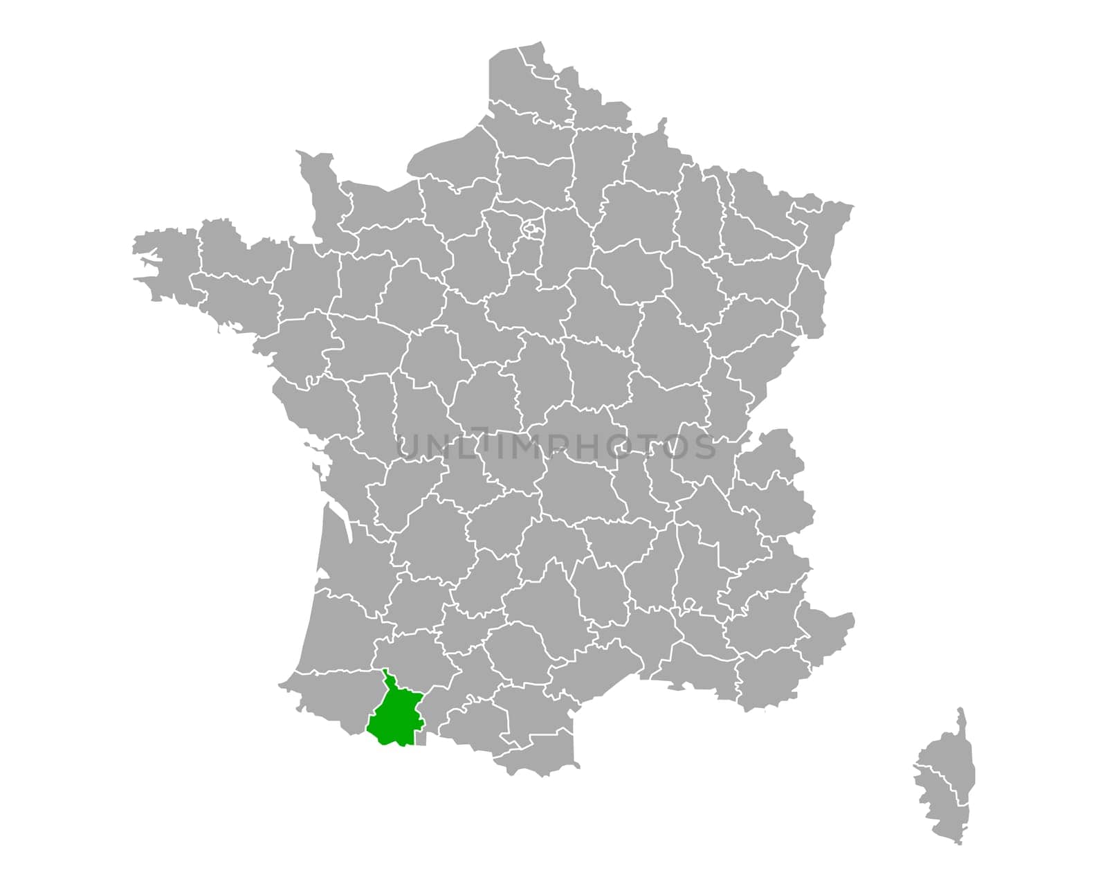 Map of Hautes-Pyrenees in France