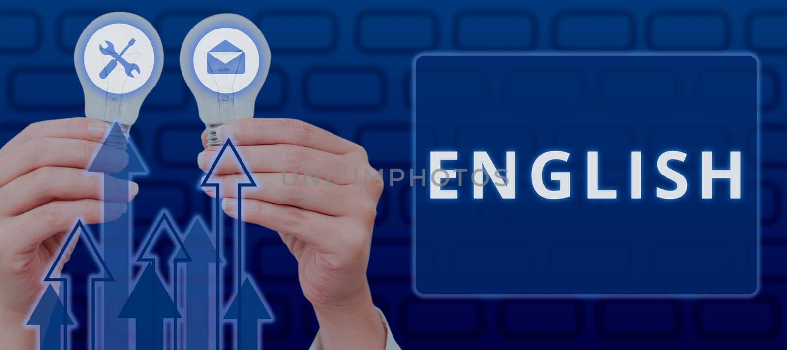 Text caption presenting English, Business concept possible communication between countries the only common language