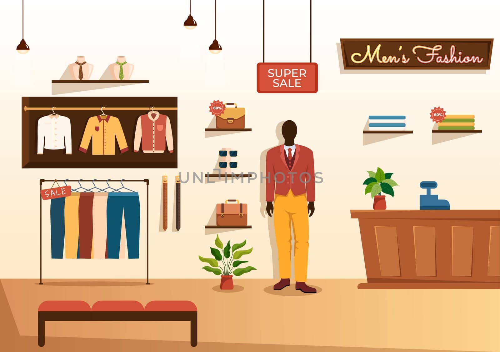 Fashion Men and Outfit of Fashionable Man in Boutique Indoor or Clothes Shop for Shopping on Flat Cartoon Hand Drawn Templates Illustration