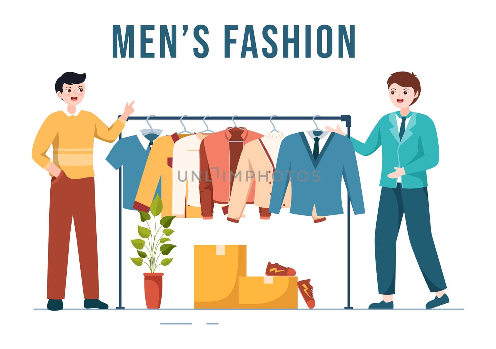 Fashion Men and Outfit of Fashionable Man in Boutique Indoor or Clothes Shop for Shopping on Flat Cartoon Hand Drawn Templates Illustration