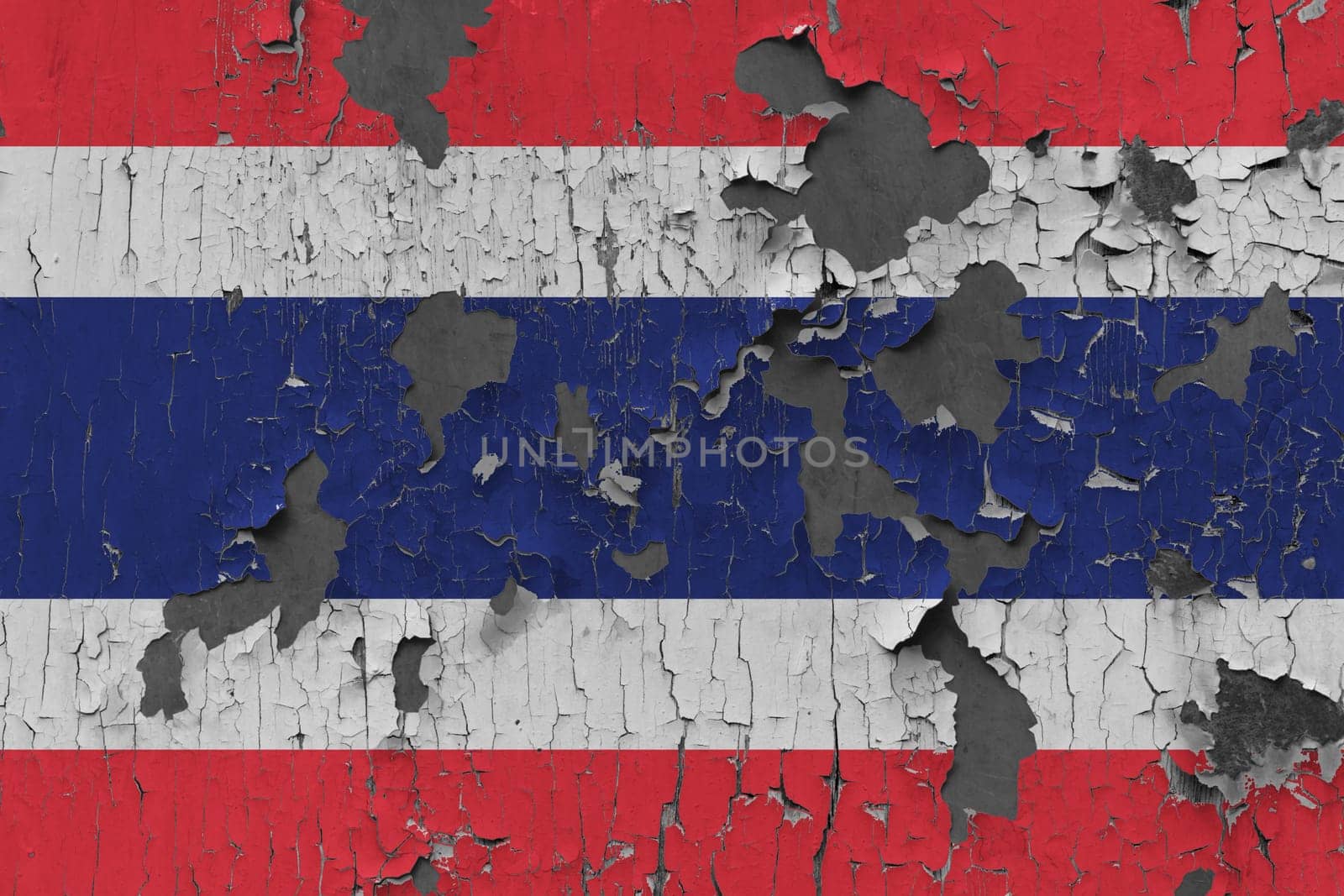 3D Flag of Thailand on an old stone wall background.