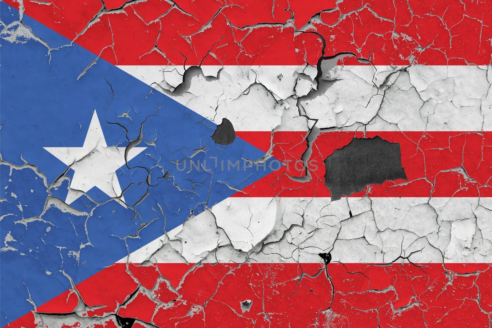 3D Flag of Puerto Rico on an old stone wall background.