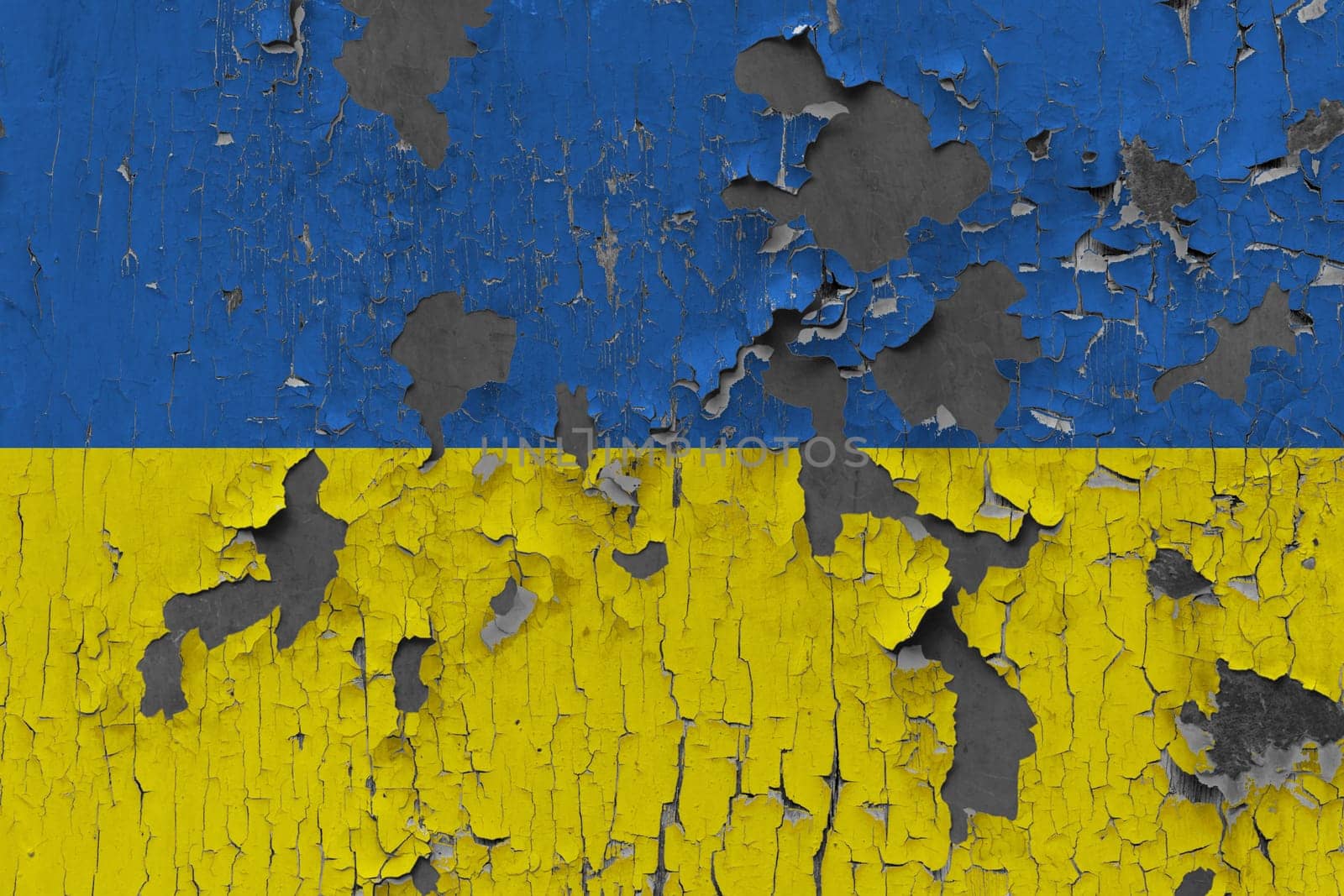 3D Flag of Ukraine on an old stone wall background.