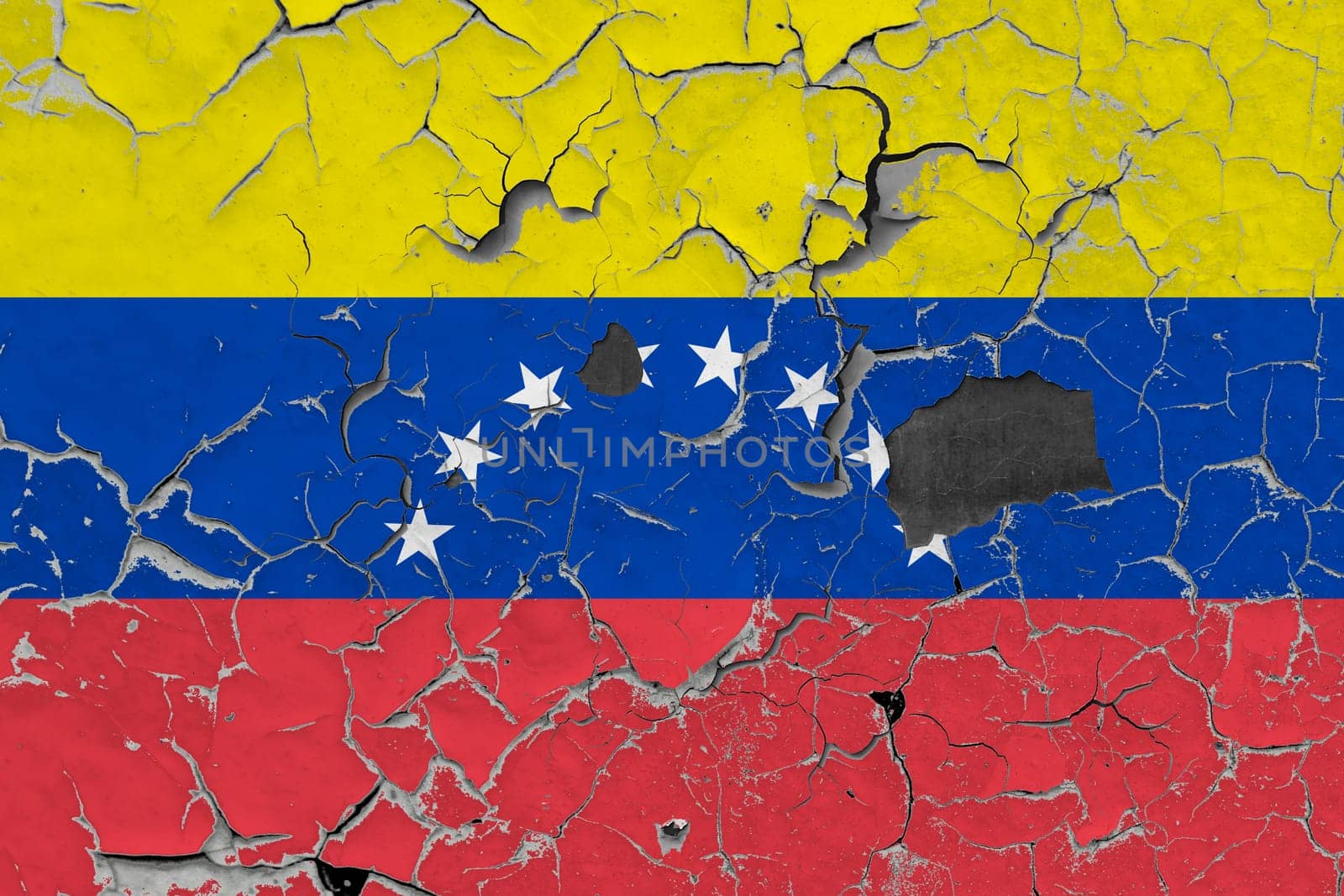 3D Flag of Venezuela on an old stone wall background.