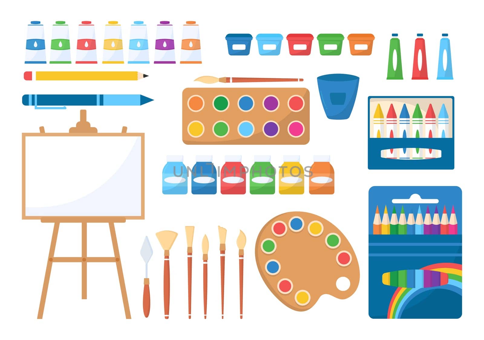 Art Shop with Painting Supplies Store Accessories and Tools for Drawing, Artists and Designers on Flat Cartoon Hand Drawn Template Illustration