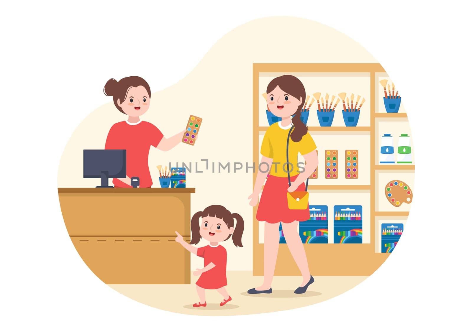 Art Shop with Painting Supplies Store Accessories and Tools for Drawing, Artists and Designers on Flat Cartoon Hand Drawn Template Illustration