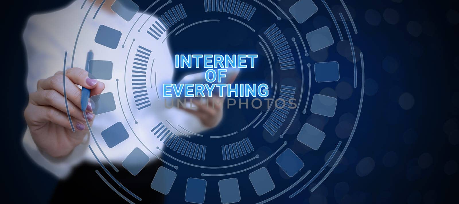 Writing displaying text Internet Of Everything, Word Written on smart modern city and wireless communication network