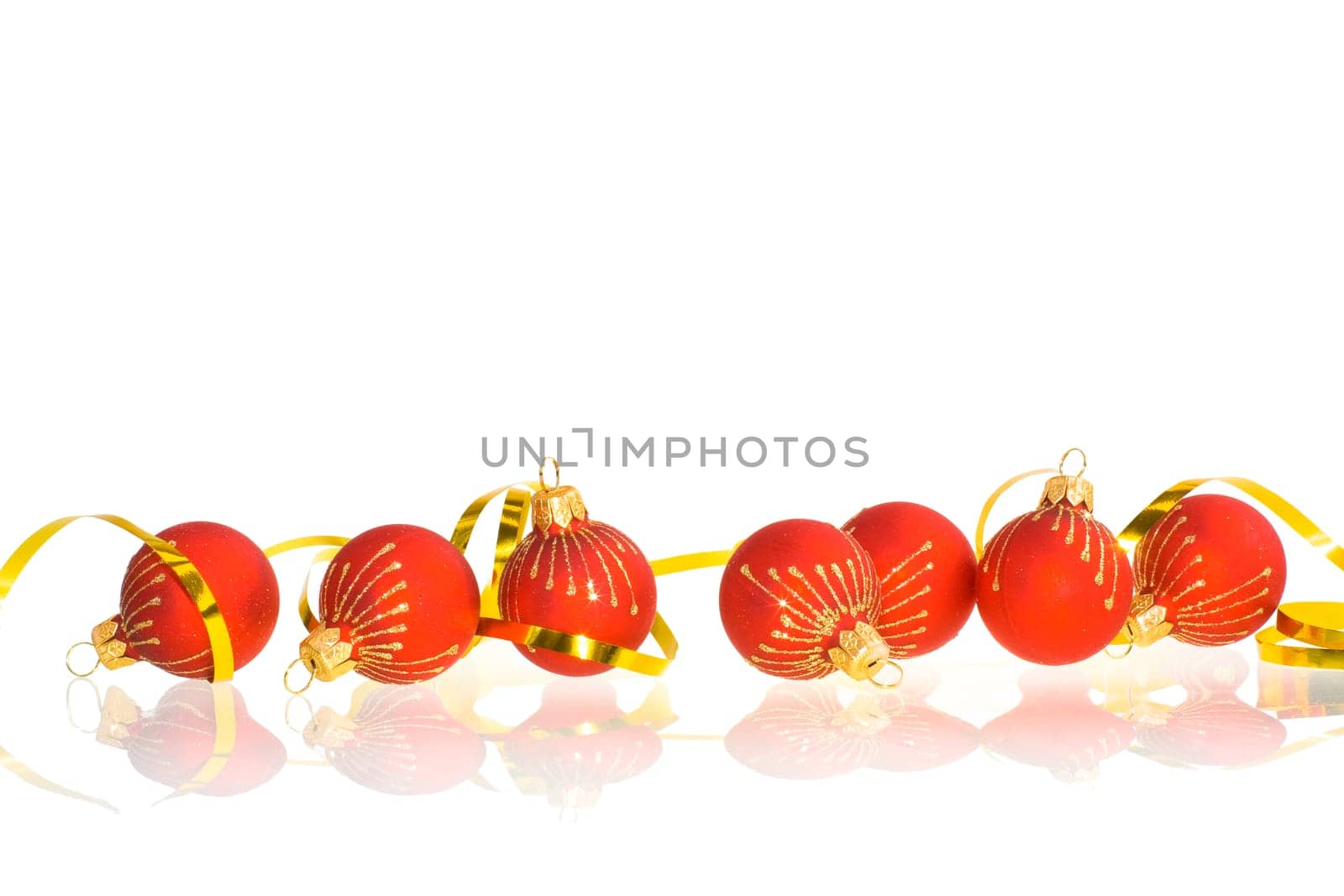 Red Christmas balls isolated on white background