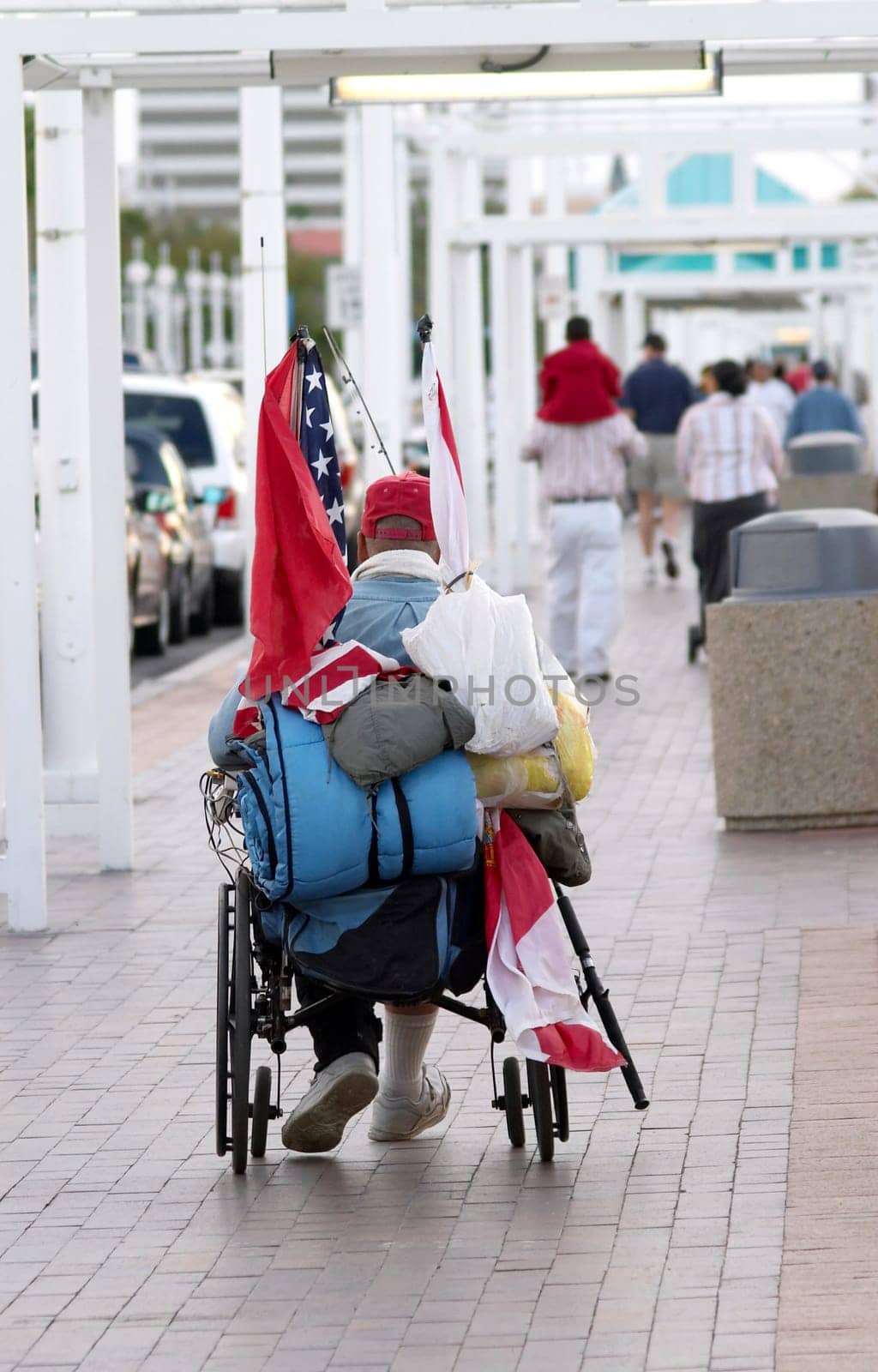 A homeless veteran in a wheelchair.