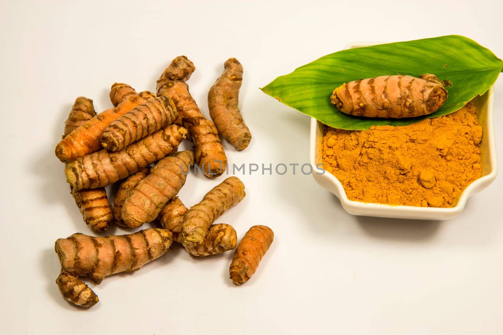turmeric, leaf, roots and powder