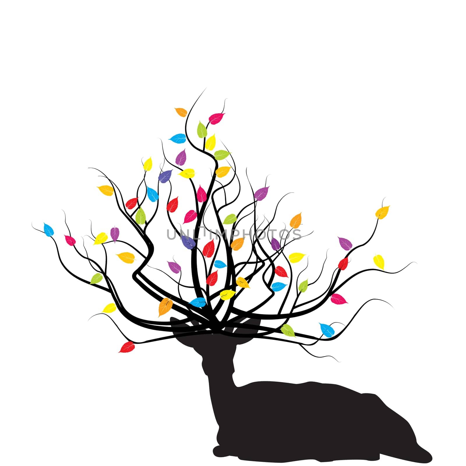 Abstract deer with horns made from a tree with colorful leaves