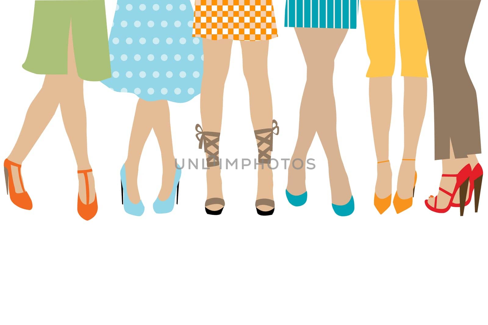 Casual fashion concept with group of women standing in row