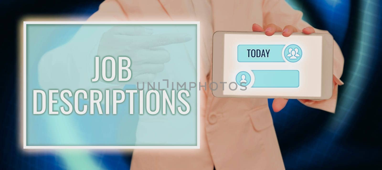 Hand writing sign Job Descriptions, Business concept difficulties in communication Speaking different language